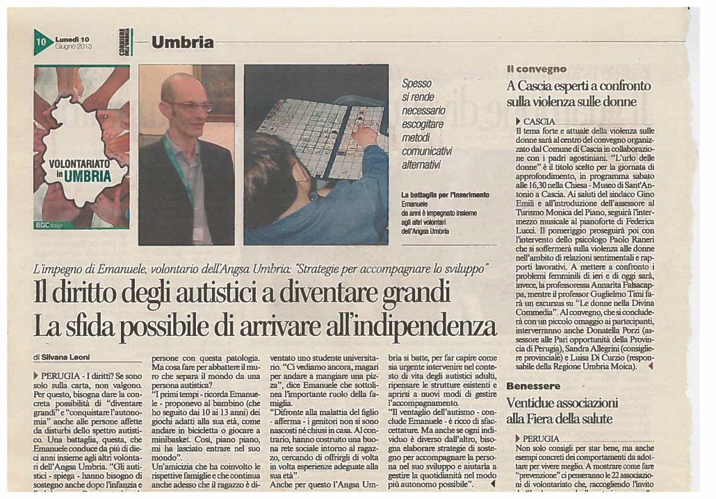 Diritti degli autistici - Corriere dell'Umbria 10 giugno 2013